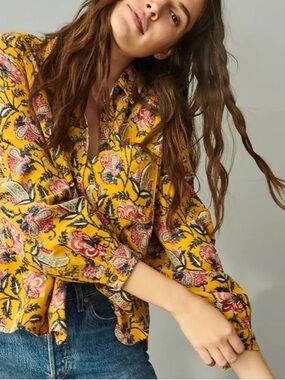 Anthropologie Pilcro Sigourney Corduroy Floral Button Down Shirt Size Small